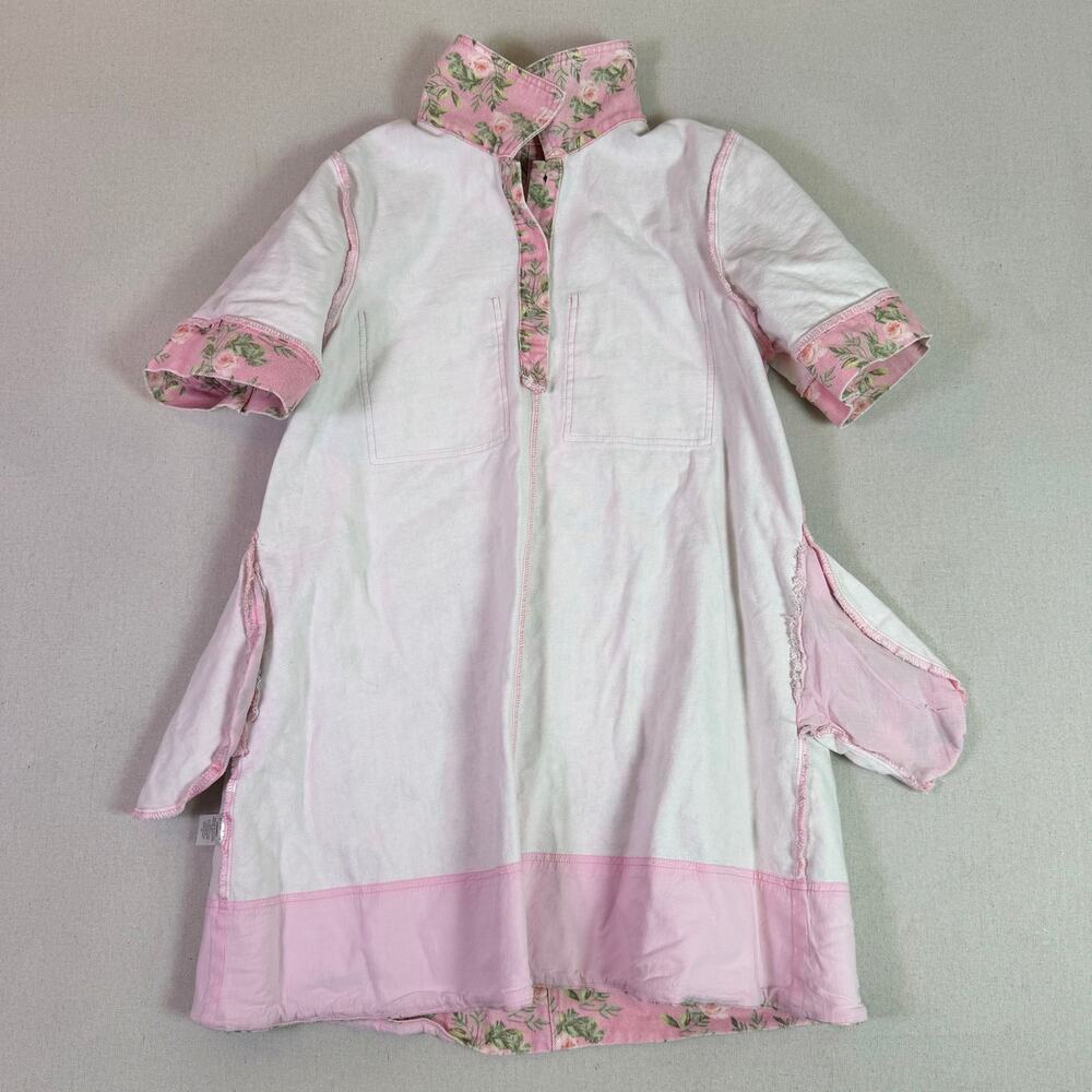 Entro Pink Denim Floral Rose Mini Shirt Dress Women's M Cottagecore Romantic - Picture 15 of 15